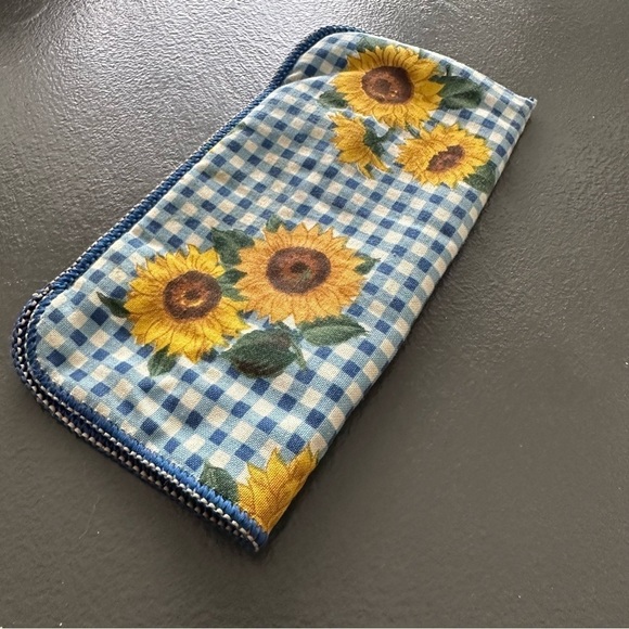 Fabric Glasses Sunflower Gingham Blue Checkered Eyeglass Case Reinforced Vintage - Picture 6 of 8